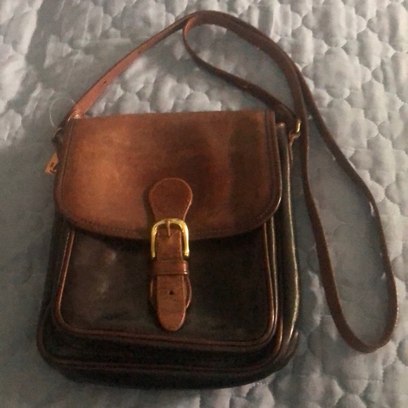 Vtg high quality small brown black leather crossbody bag - Picture 1 of 5